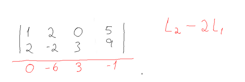 após fazer a operação obtemos os valores 0, -6, 3 e -1
