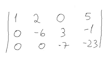 matriz final, com uma especie de triangulo de zeros no canto inferior esquerdo