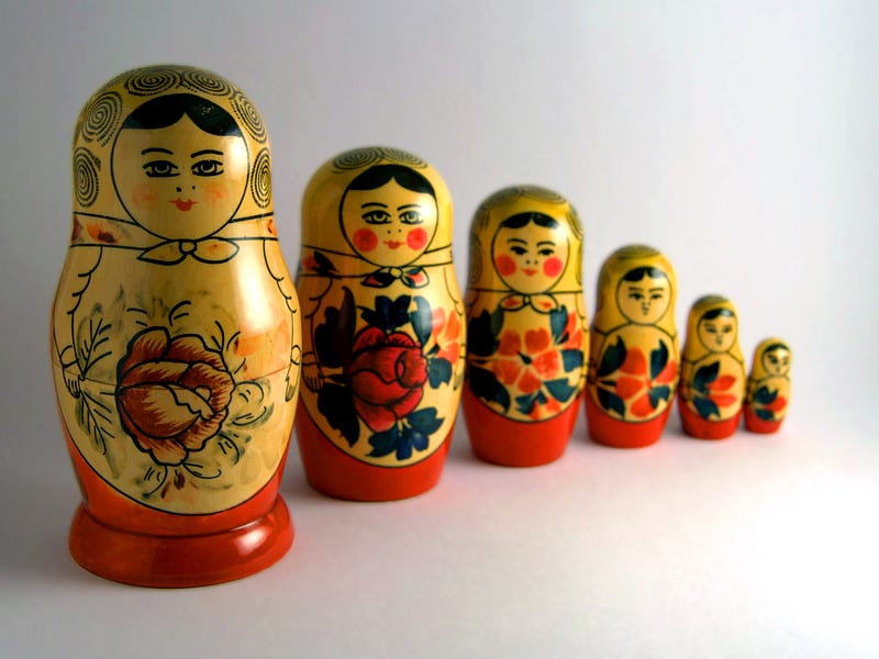 Matrioska — “uma série de bonecas de tamanhos variados que são colocadas uma dentro das outras” (significados.com.br)